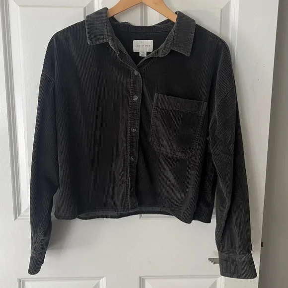 American Eagle Gray Corduroy Oversized Shirt Jacket Shacket size small - Picture 1 of 6